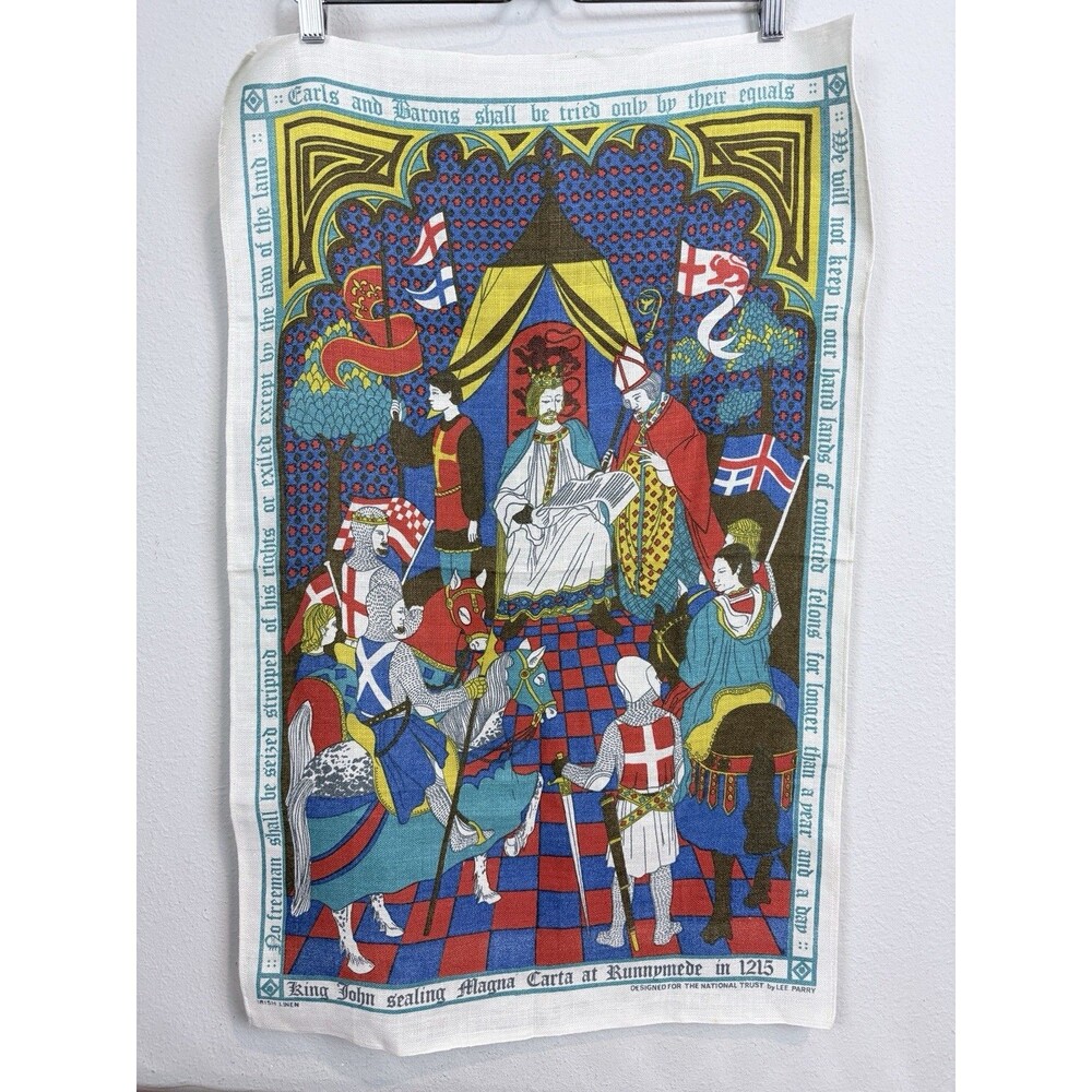 Vintage National Trust Magna Carta Irish Linen Tea Towel Multicolor
